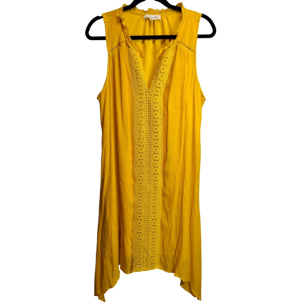 Indigo Rose Womens 1X Mustard Yellow Crochet Lace Sharkbite Hem Sleeveless Dress - Picture 2 of 6